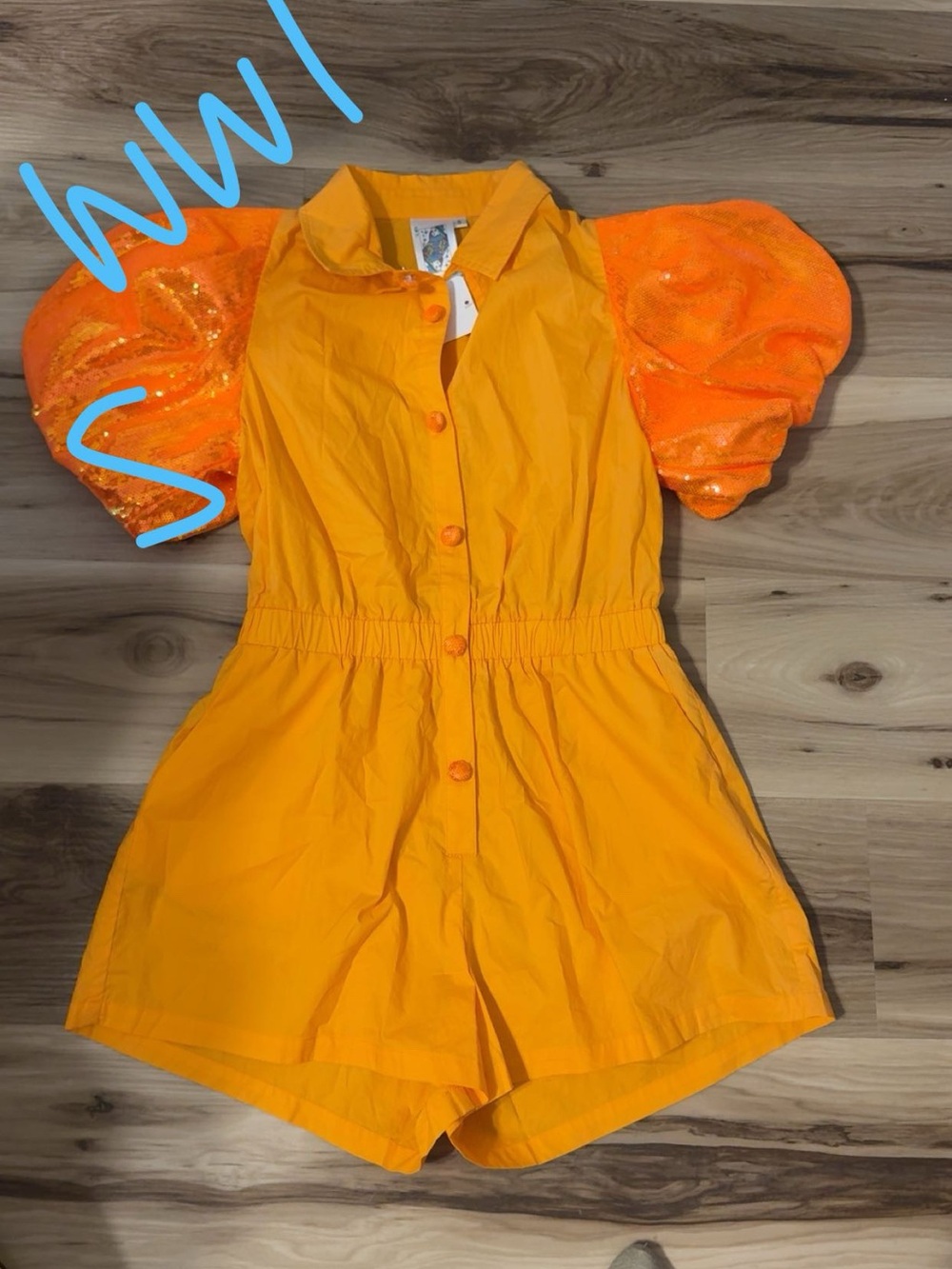 QUEEN OF SPARKLES Orange Puff Sleeve Romper